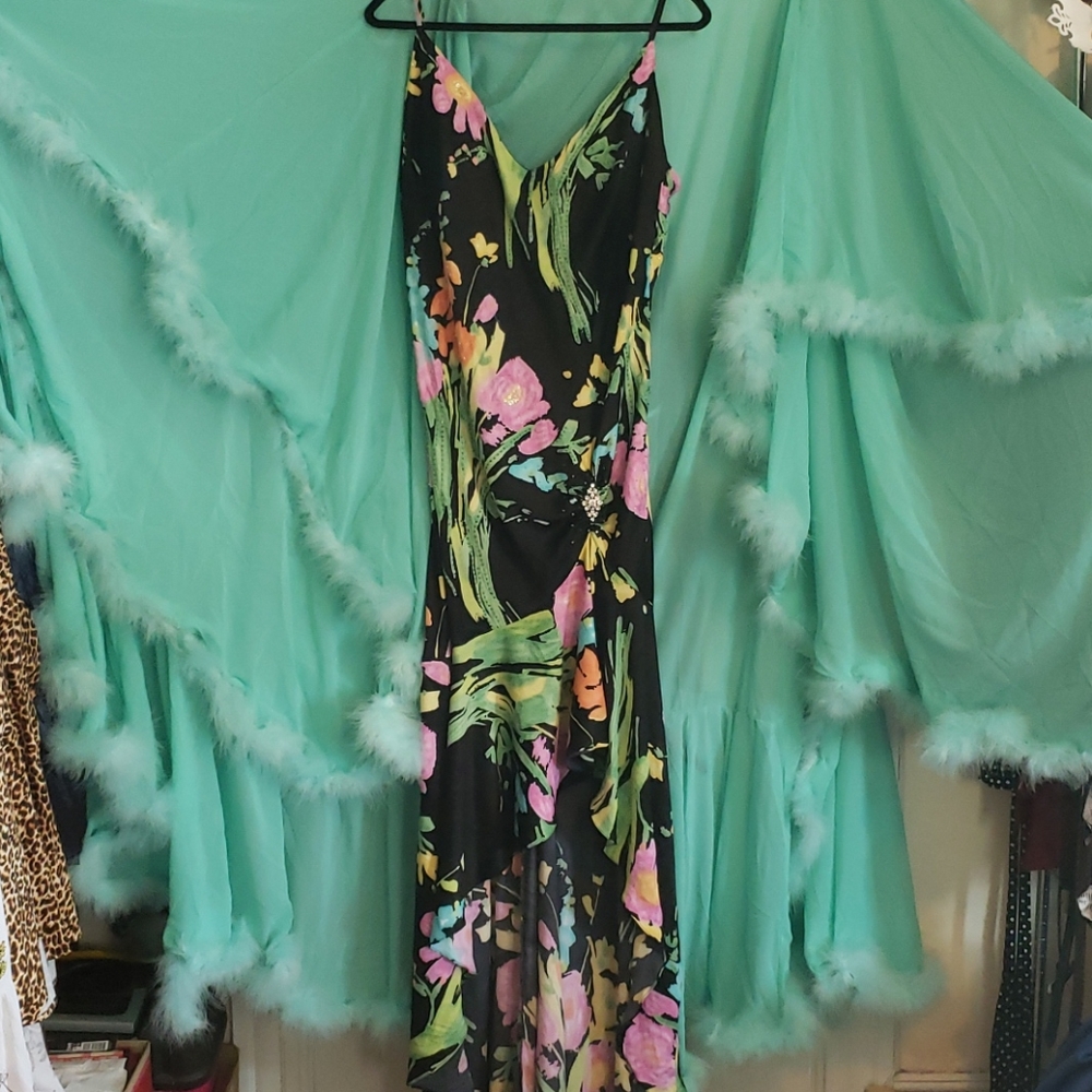 Flower high low sequined prom dress